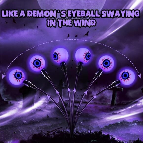 2 Pack 12 LED Solar Eyeball Lights, Halloween Decorations Firefly - Picture 5 of 8